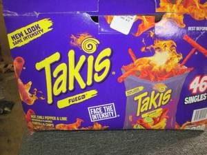 lot 260 image: box of 46 10z bag of takis hot chi...
