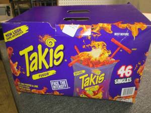 lot 261 image: box of 46 10z bag of takis hot chi...