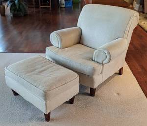 lot 35 image: Cream Armchair and Ottoman