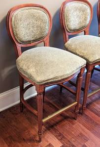 lot 8 image: Set of Three Pale Green Upholstered Counter Height Stools