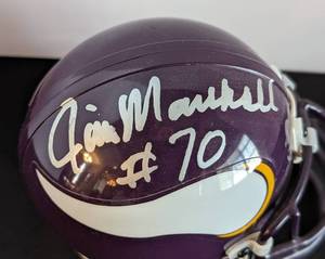 lot 56 image: MN Vikings Jim Marshall Autographed Mini Helmet