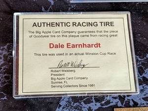 lot 76 image: NASCAR Dale Earnhardt Sr Plaque with Piece of Race Tire