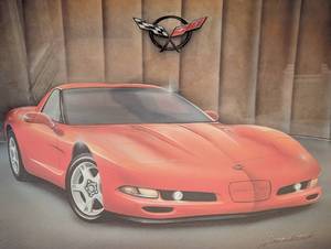 lot 97 image: Framed Corvette Print by Danny Whitfield
