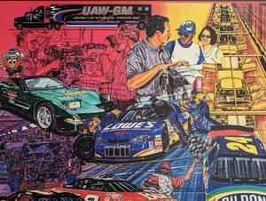 lot 132 image: Framed UAW-GM Motorsport Racing NASCAR Poster