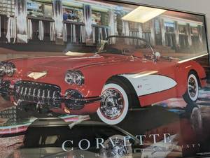 lot 133 image: Framed Vintage Corvette Poster