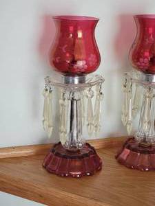 lot 39 image: Indiana Glass Hurricane Lamps