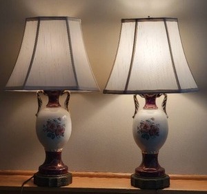 lot 95 image: Darling Pair of Floral Ceramic Table Lamps