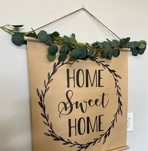lot 39 image: New Large Scroll Home Sweet Home Sign with Greenery