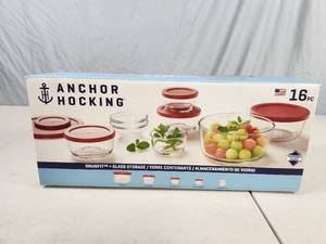 lot 158 image: New Anchor Hocking 16 Piece Glass Food Storage Set
