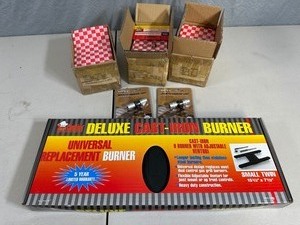 lot 84 image: New Cast Iron Grill Burner, Serving Basket Liners, Grill Lights