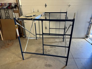 lot 3 image: New Metaltech 5 ft. x 5 ft. Mason Scaffolding System with Cross Braces, Platform, etc.