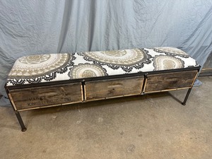 lot 1B image: Stunning Handmade Bench with Antique Crate Drawers