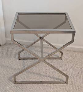 lot 51 image: Vintage Smoked Glass Topped Contemporary Style Crisscross Side Table
