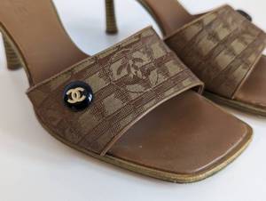 lot 53 image: Chanel Khaki Mule Sandals