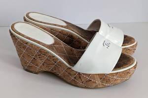 lot 63 image: Chanel Patent Leather Cork Wedges