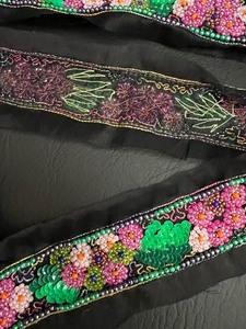 lot 341 image: Antique Hand Beaded Floral Trim