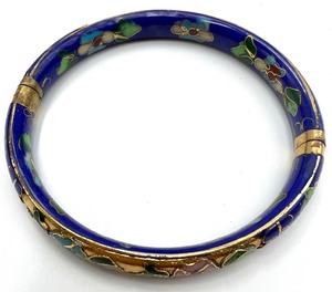 lot 180 image: 3 Enamel Cloisonne Brass Floral Bangle Bracelets
