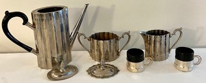 lot 185 image: Coffee Time Anyone 8 piece Godinger Silver Plated Set & Towle Tray