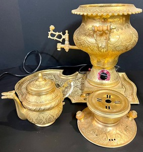 lot 280 image: Elegant and Stunning Vintage Electric Samovar set with Tea Pot, Pitcher and Bowl