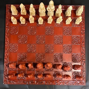 lot 232 image: Resin Table Top Resin Chess Set - Red & White