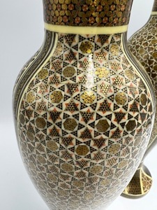 lot 293 image: Persian Mosaic Candlestick Pair