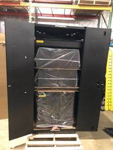 lot 9 image: Husky  4-Piece Heavy Duty Welded Steel Garage Storage System in Black (92 in. W x 81 in. H x 24 in. D) Dented Customer returns Review all pictures