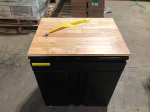 lot 24 image: Husky  Heavy Duty Welded 20-Gauge Steel 1-Drawer 2-Door Garage Base Cabinet in Black (28 in. W x 32 in. H x 21.5 in. D) Customer returns Review all pictures