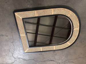 lot 57 image: Home Decorators Collection  Medium Arched Natural and Black Rattan Cane Mirror (24 in. W x 32 in H) Customer returns Review all pictures