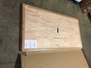 lot 4 image: Hampton Bay  6 ft. L x 39 in. D Unfinished Hevea Butcher Block Island Countertop in With Standard Edge Customer returns Review all pictures