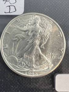 1945-D US WALKING LIBERTY HALF DOLLAR BU-UNC