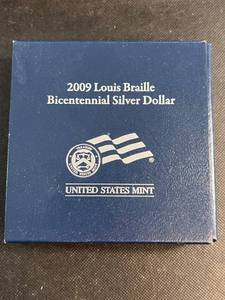 2009 US SILVER DOLLAR LOUIS BRAILLE BICENTENNIAL COMMEM