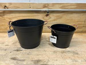 lot 40 image: MODERN FARMHOUSE Lot of 2- Washtub Planters
