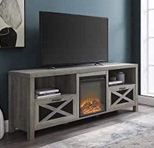 lot 127 image: WALKER EDISON FURNITURE COMPANY Modern Farmhouse X Wood Fireplace Universal Stand for TVs