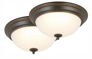lot 80 image: COMMERCIAL ELECTRIC 13 in. 180-Watt Equivalent Oil-Rubbed Bronze Integrated LED Flush Mount with Frosted Glass Shade (2-Pack)