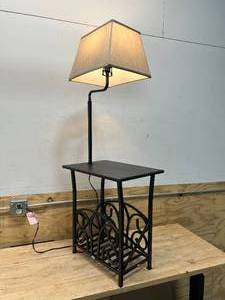 lot 43 image: ALLEN  ROTH 54-in Bronze Shelf Floor Lamp