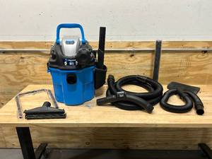lot 51 image: VACMASTER VWM510 5-Gallon 5 Peak HP Remote Control Wall Mount WetDry Shop Vacuum , Blue