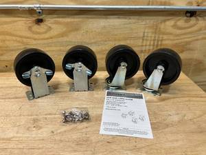 lot 62 image: HUSKY 5 in. Caster Kit for Ready-to-Assemble Steel Garage Base Cabinets