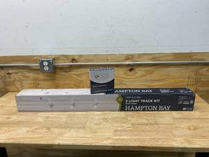 lot 94 image: HAMPTON BAY 4-ft. 3-Light White Integrated LED Linear Track Lighting Kit with Mini Cylinder Track Heads with 2400-Watt White Linear Track Floating Power Feed