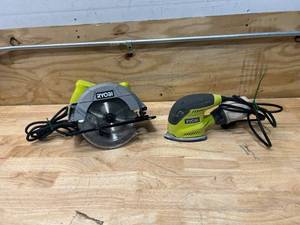 lot 120 image: RYOBI CSB125VN 7-14 Circular Saw and CFS1503G Corner Cat Sander