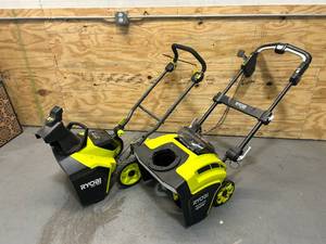 lot 132 image: RYOBI Lot of 2- Battery Powered Snow Blowers (battery and charger Not included)