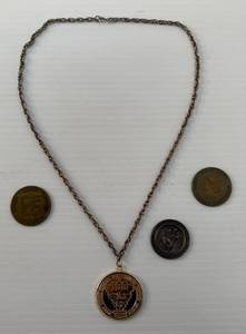 lot 4 image: Group Of Vintage Medallions One On Chain Battle Of The Little Big Horn
