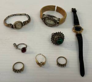 lot 153 image: Group Of Misc. Vintage Rings And Watches