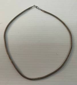 lot 156 image: Vintage Sterling Silver Woven Necklace 20 Inch With Shepards Hook Clasp Sunrise Markings On Clasp 17.24 Grams