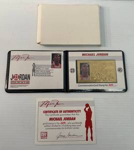 lot 162 image: 1999 Micheal Jordan Commemorative Gold Stamp # 2694 With COA