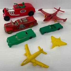 lot 183 image: Group Of Misc. Vintage Plastic Cars And Airplanes 1 Car And 1 Airplane Missing Wheels