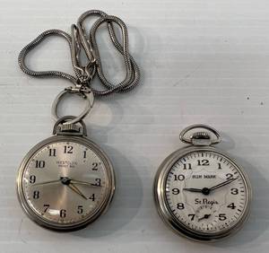 lot 196 image: Two Vintage Pocket Watches Including Westclox And Sun Mark St. Regis