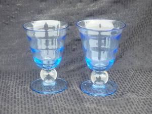 lot 87 image: Tiffin Ball Stemmed Copen Blue Vase, pair