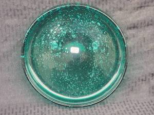 lot 25 image: Hadeland Glassverk MCM Green Art Glass Bowl Signed 4025 10x2.5 Bubbles 1950 5lb