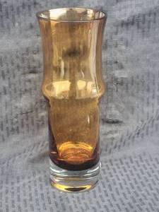 lot 26 image: Vintage Mid-Century Glass Amber Bamboo Vase by Bo Borgstrom Scandinavian Glass