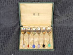lot 104 image: Boxed Set 6 Sterling Silver and Hardstone Demitasse Spoons By Liberty & Co